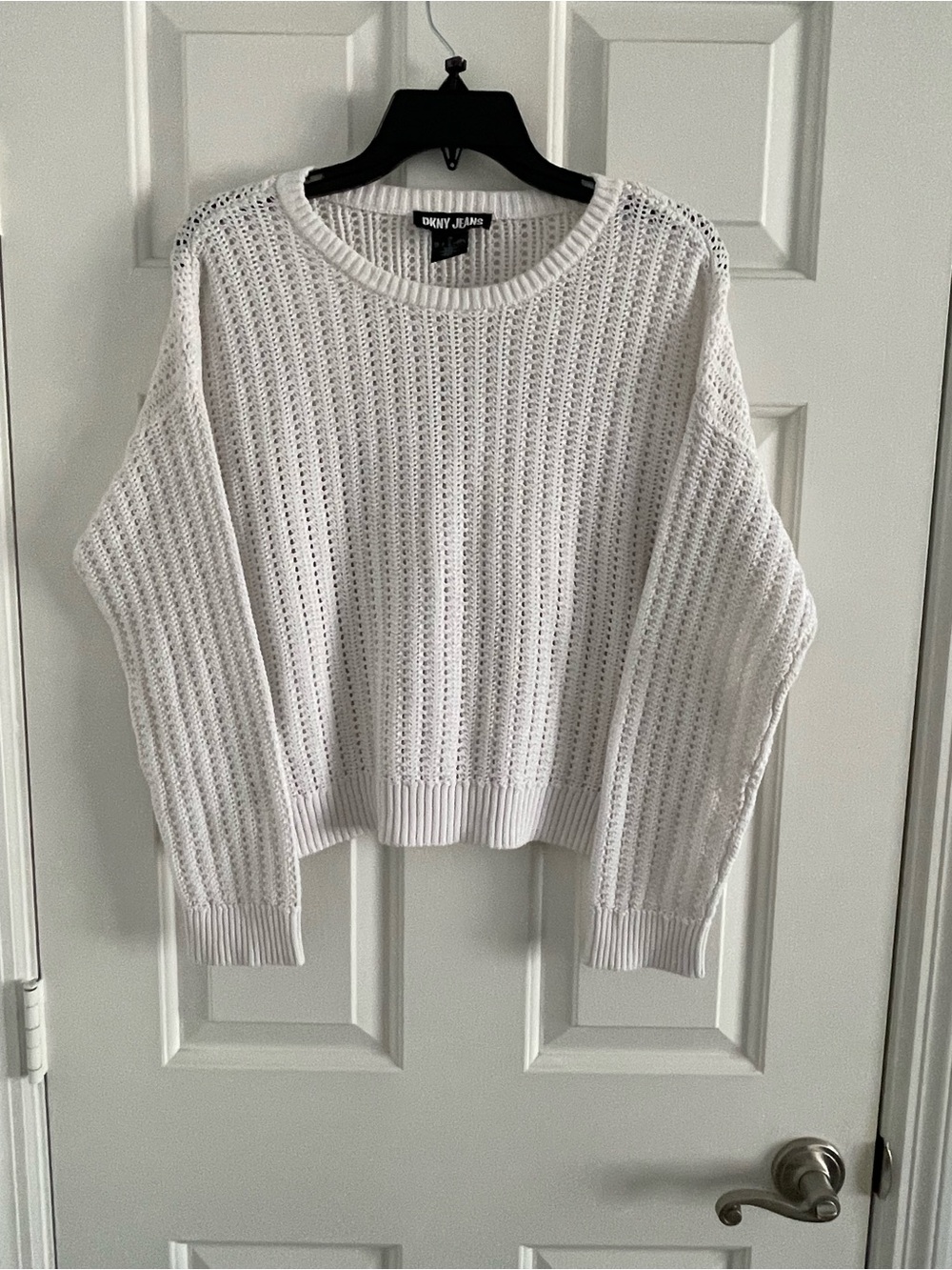 Dkny White Open-Weave Crewneck Sweater